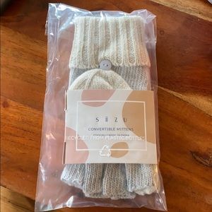 Siizu Grey and Ivory Convertible Knit Mittens